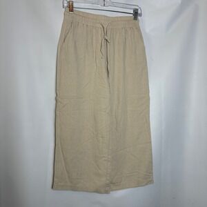 Eight Paris‎ Womens Beige Linen Wide Leg Cropped Pants Size M High Rise Beachy